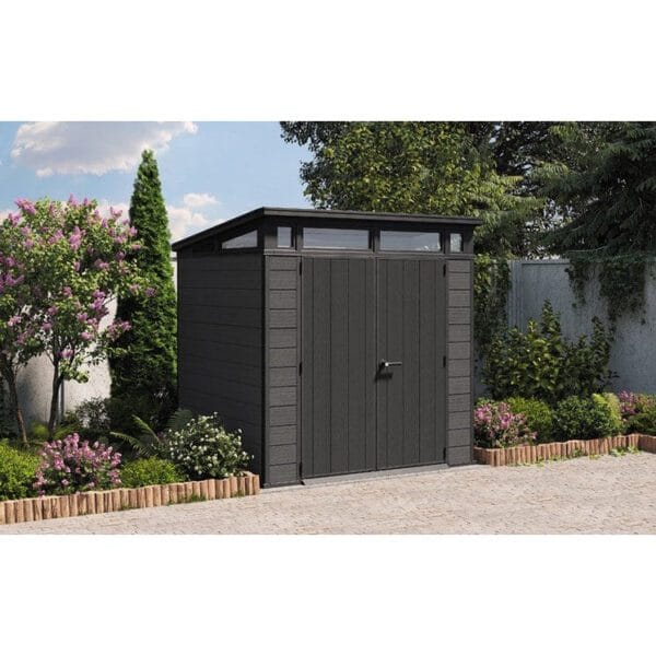 Keter 7’x 7′ Cortina Heavy Duty Plastic Pent Shed – Dark Grey-oakleysgardenmachine- Free shipping