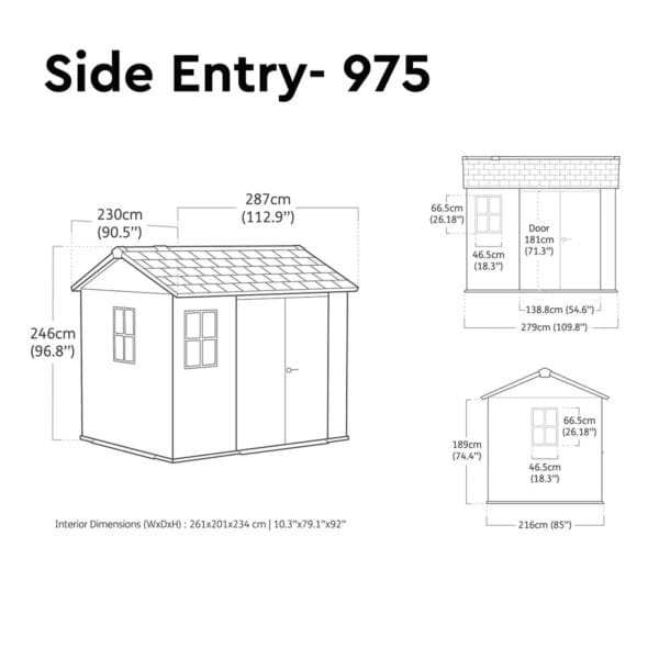 Keter 9’x7.5′ Newton Plus Side Entry Plastic Shed – Dark Grey-oakleysgardenmachine- Free shipping